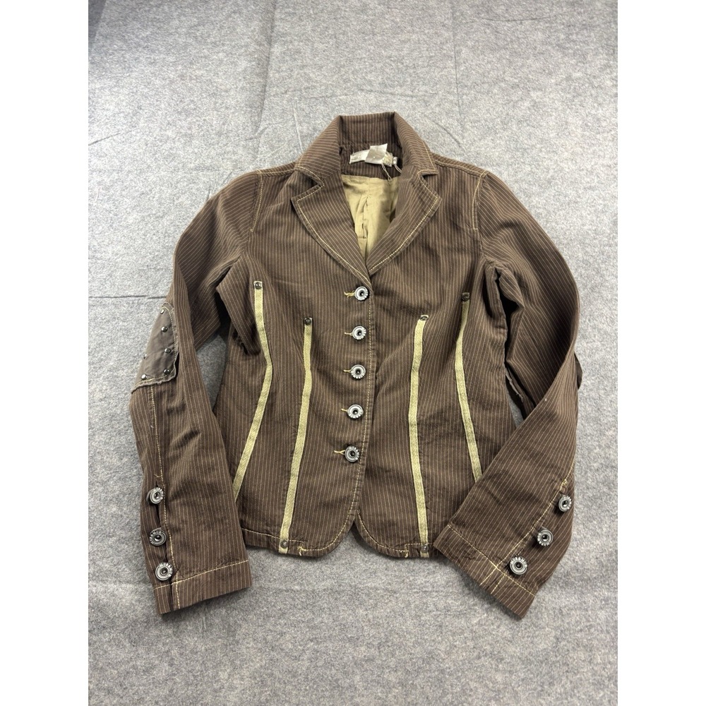 MurMur Women's S Brown Pinstriped Button Front jacket Boho grunge Whimsygoth Y2K